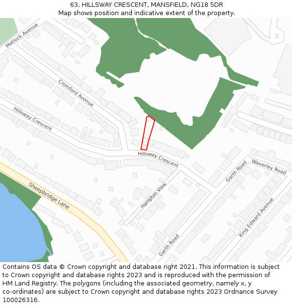 63, HILLSWAY CRESCENT, MANSFIELD, NG18 5DR: Location map and indicative extent of plot