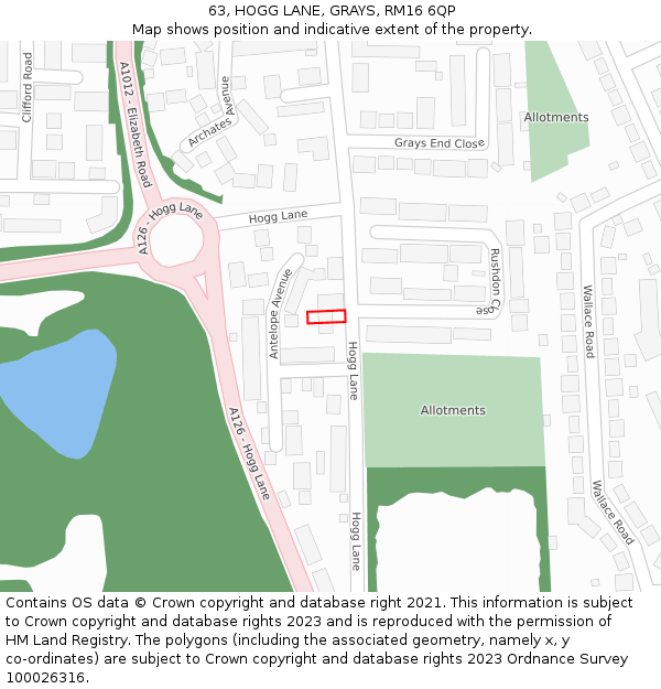63, HOGG LANE, GRAYS, RM16 6QP: Location map and indicative extent of plot