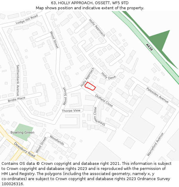 63, HOLLY APPROACH, OSSETT, WF5 9TD: Location map and indicative extent of plot