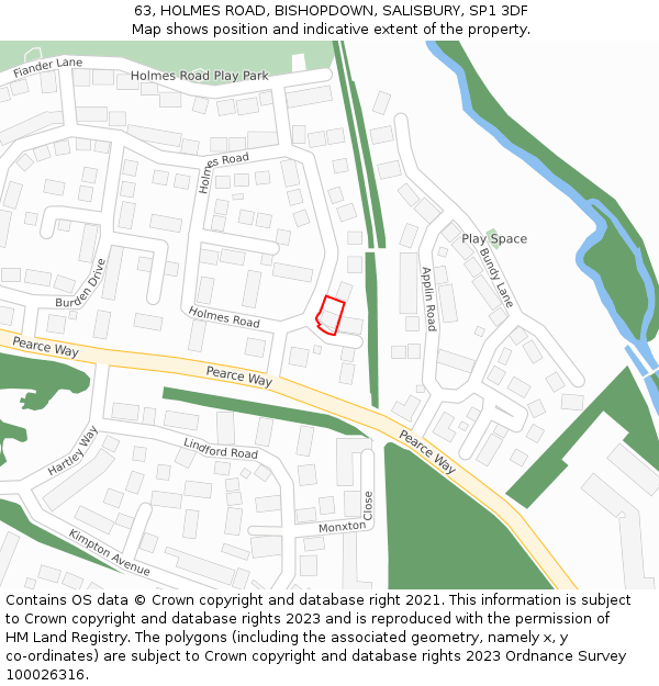 63, HOLMES ROAD, BISHOPDOWN, SALISBURY, SP1 3DF: Location map and indicative extent of plot