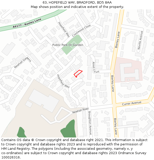63, HOPEFIELD WAY, BRADFORD, BD5 8AA: Location map and indicative extent of plot