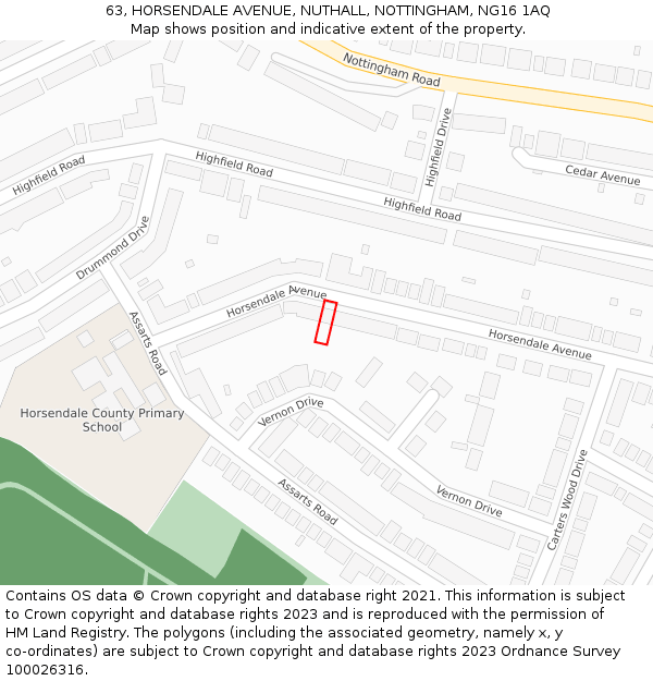 63, HORSENDALE AVENUE, NUTHALL, NOTTINGHAM, NG16 1AQ: Location map and indicative extent of plot