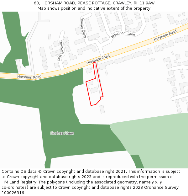 63, HORSHAM ROAD, PEASE POTTAGE, CRAWLEY, RH11 9AW: Location map and indicative extent of plot