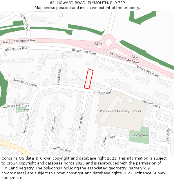 63, HOWARD ROAD, PLYMOUTH, PL9 7EP: Location map and indicative extent of plot