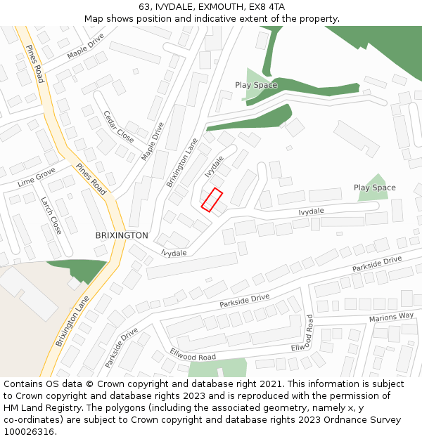 63, IVYDALE, EXMOUTH, EX8 4TA: Location map and indicative extent of plot