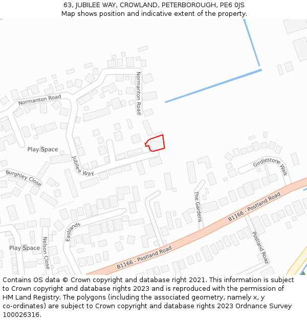 63, JUBILEE WAY, CROWLAND, PETERBOROUGH, PE6 0JS: Location map and indicative extent of plot
