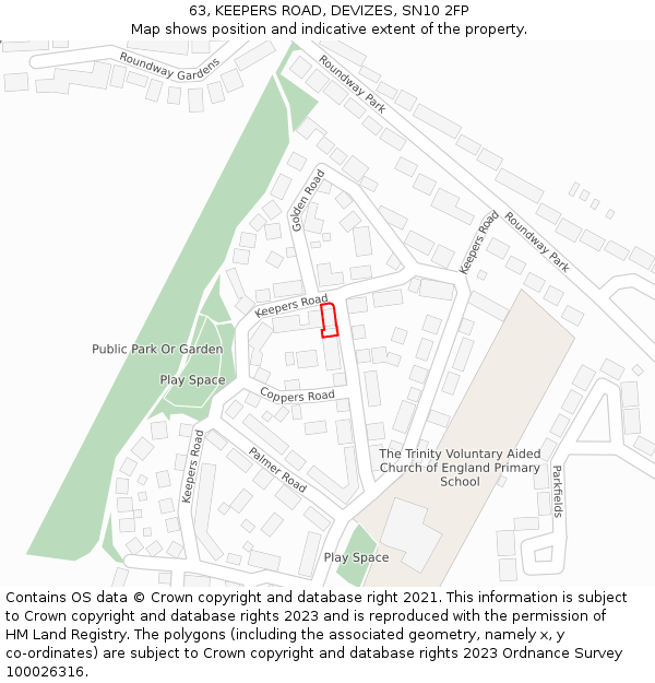 63, KEEPERS ROAD, DEVIZES, SN10 2FP: Location map and indicative extent of plot