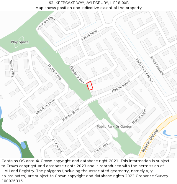 63, KEEPSAKE WAY, AYLESBURY, HP18 0XR: Location map and indicative extent of plot