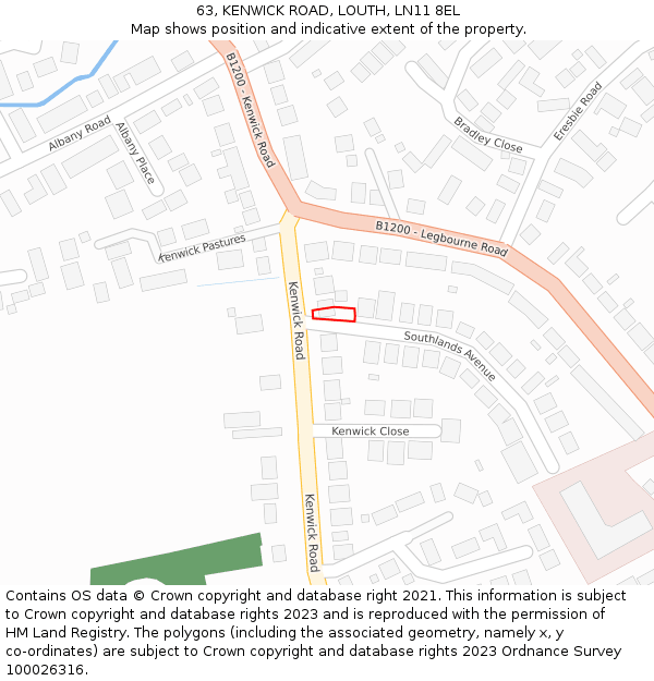 63, KENWICK ROAD, LOUTH, LN11 8EL: Location map and indicative extent of plot