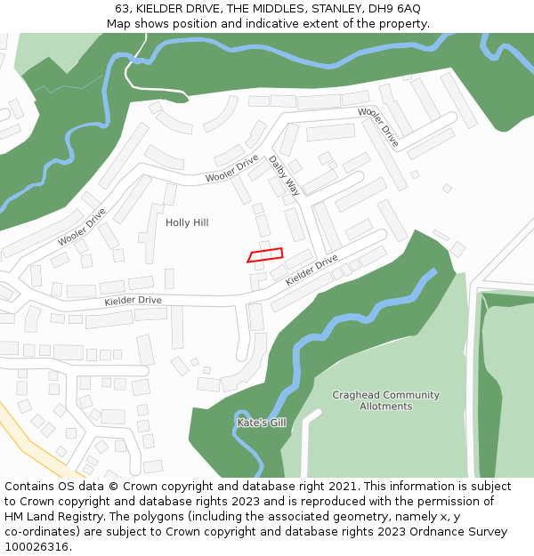 63, KIELDER DRIVE, THE MIDDLES, STANLEY, DH9 6AQ: Location map and indicative extent of plot