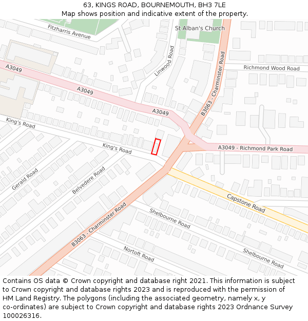 63, KINGS ROAD, BOURNEMOUTH, BH3 7LE: Location map and indicative extent of plot