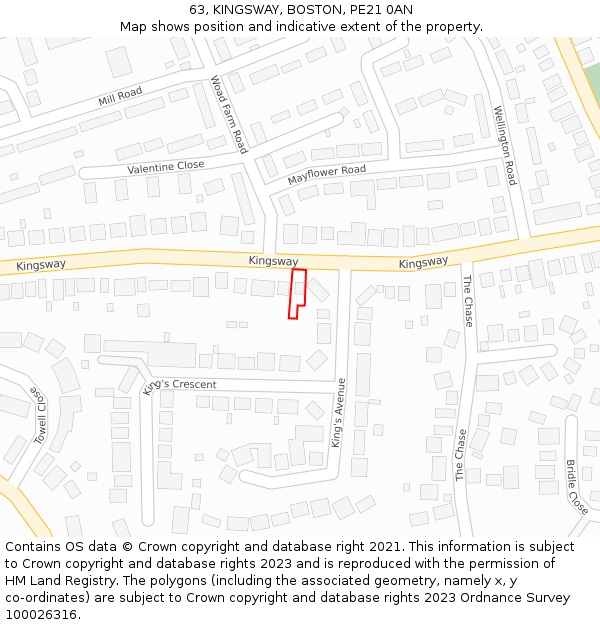 63, KINGSWAY, BOSTON, PE21 0AN: Location map and indicative extent of plot