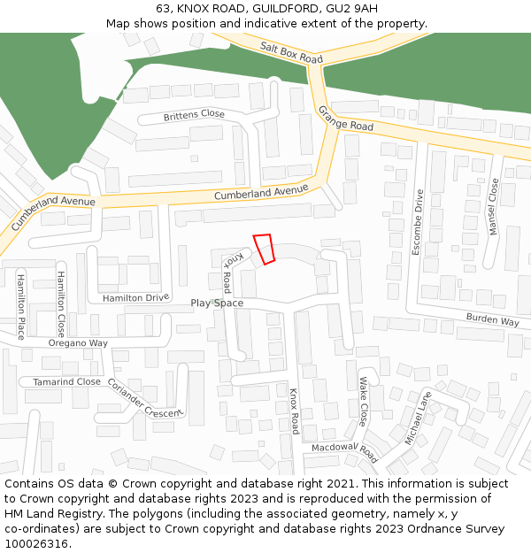 63, KNOX ROAD, GUILDFORD, GU2 9AH: Location map and indicative extent of plot