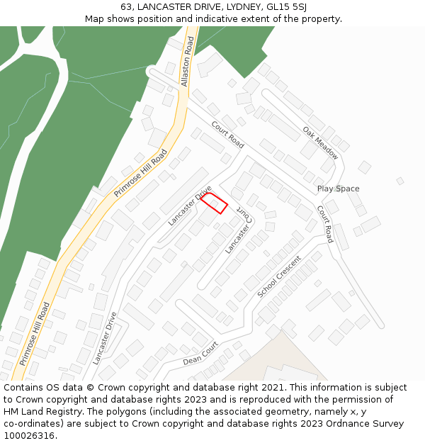 63, LANCASTER DRIVE, LYDNEY, GL15 5SJ: Location map and indicative extent of plot