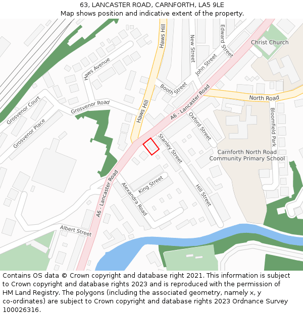 63, LANCASTER ROAD, CARNFORTH, LA5 9LE: Location map and indicative extent of plot