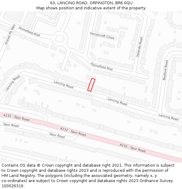 63, LANCING ROAD, ORPINGTON, BR6 0QU: Location map and indicative extent of plot