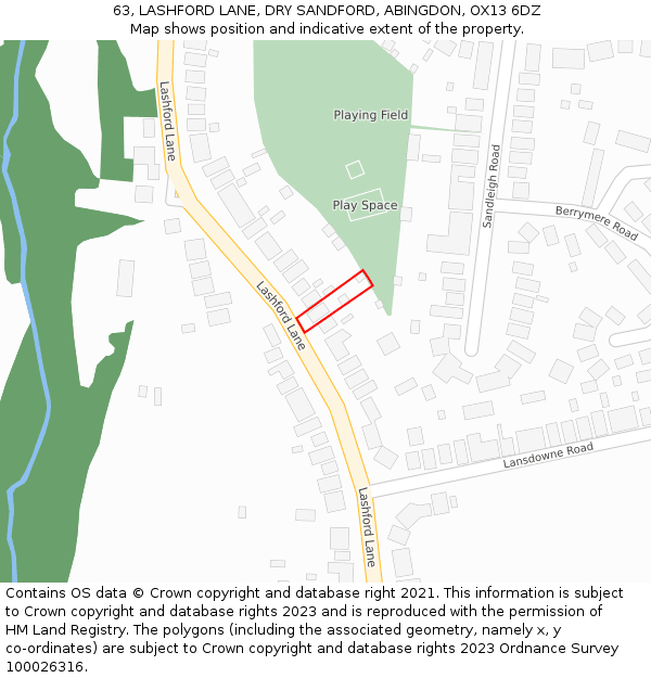 63, LASHFORD LANE, DRY SANDFORD, ABINGDON, OX13 6DZ: Location map and indicative extent of plot