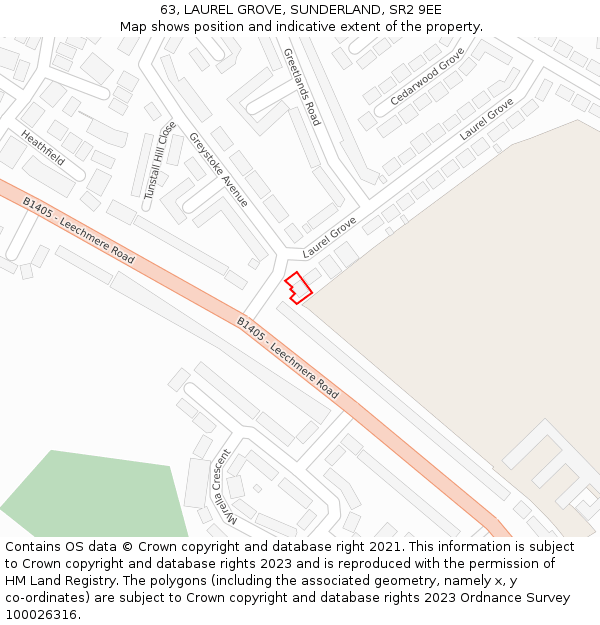 63, LAUREL GROVE, SUNDERLAND, SR2 9EE: Location map and indicative extent of plot