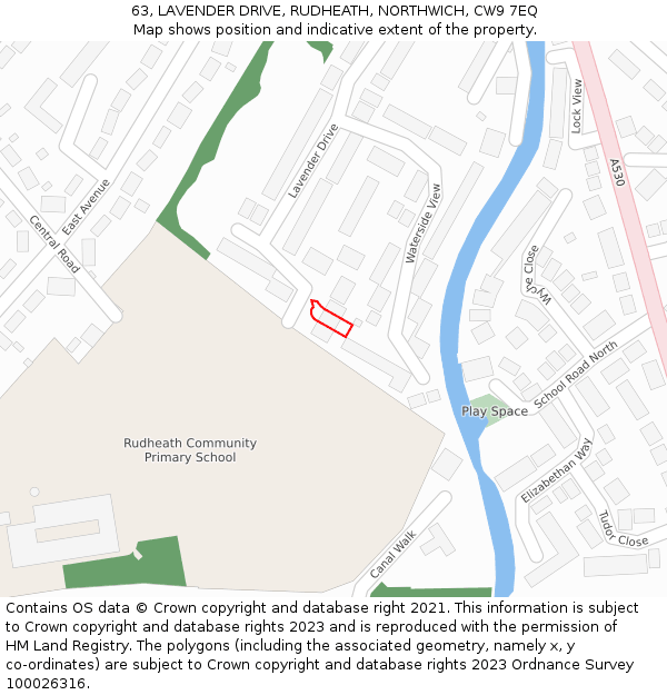 63, LAVENDER DRIVE, RUDHEATH, NORTHWICH, CW9 7EQ: Location map and indicative extent of plot