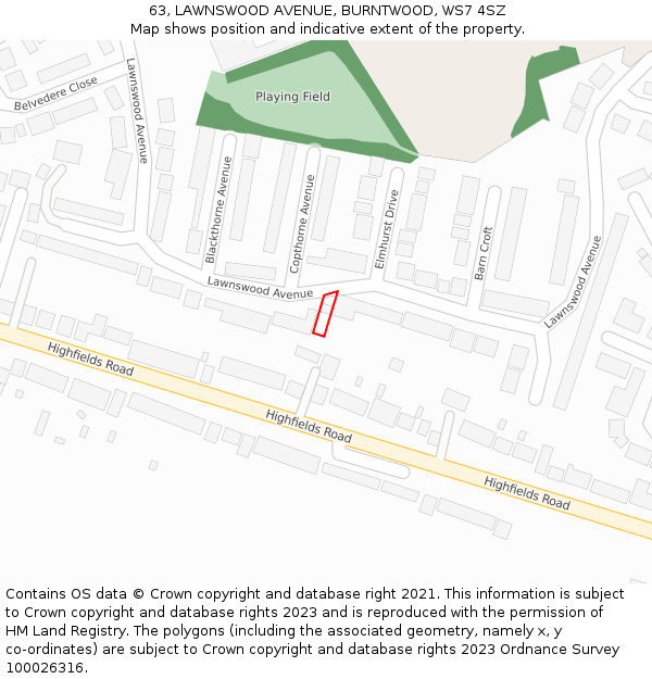 63, LAWNSWOOD AVENUE, BURNTWOOD, WS7 4SZ: Location map and indicative extent of plot