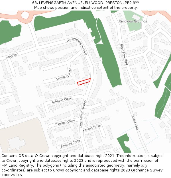 63, LEVENSGARTH AVENUE, FULWOOD, PRESTON, PR2 9YY: Location map and indicative extent of plot