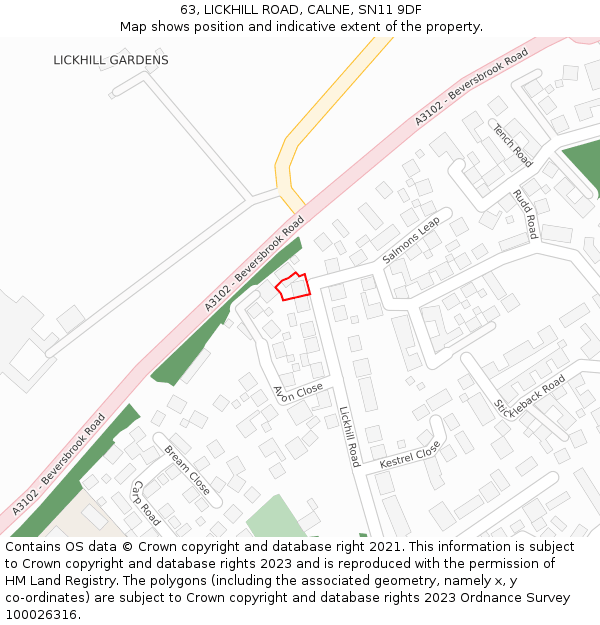 63, LICKHILL ROAD, CALNE, SN11 9DF: Location map and indicative extent of plot