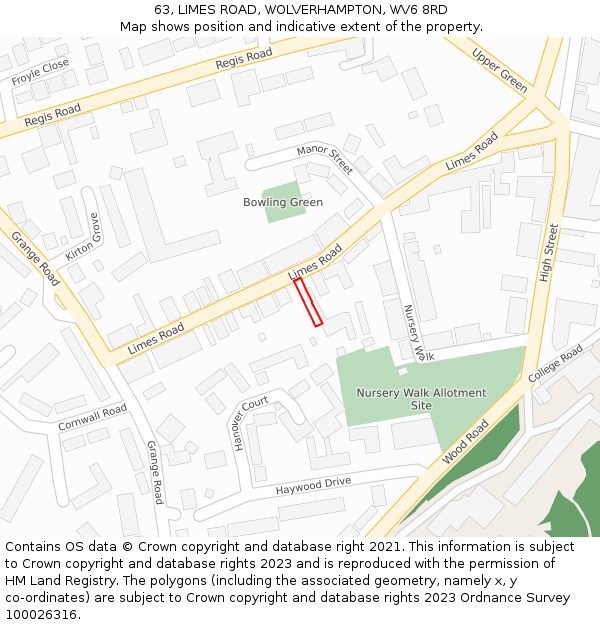 63, LIMES ROAD, WOLVERHAMPTON, WV6 8RD: Location map and indicative extent of plot