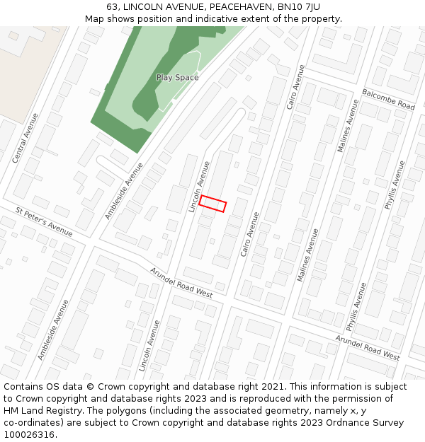 63, LINCOLN AVENUE, PEACEHAVEN, BN10 7JU: Location map and indicative extent of plot