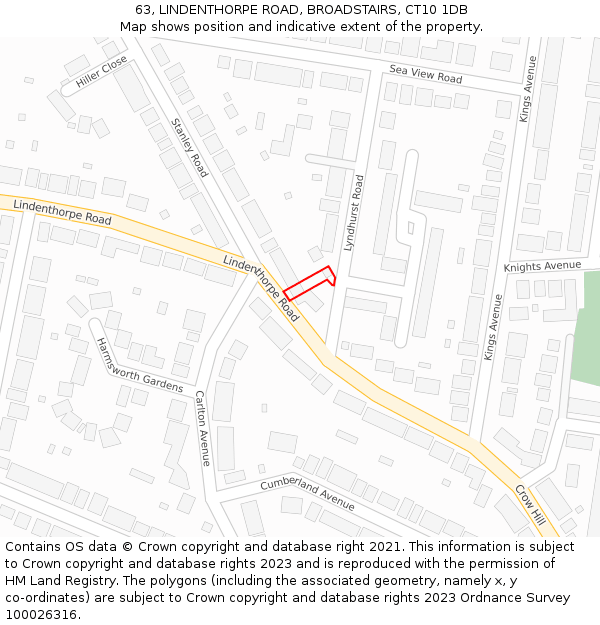 63, LINDENTHORPE ROAD, BROADSTAIRS, CT10 1DB: Location map and indicative extent of plot