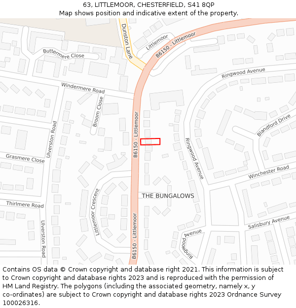 63, LITTLEMOOR, CHESTERFIELD, S41 8QP: Location map and indicative extent of plot