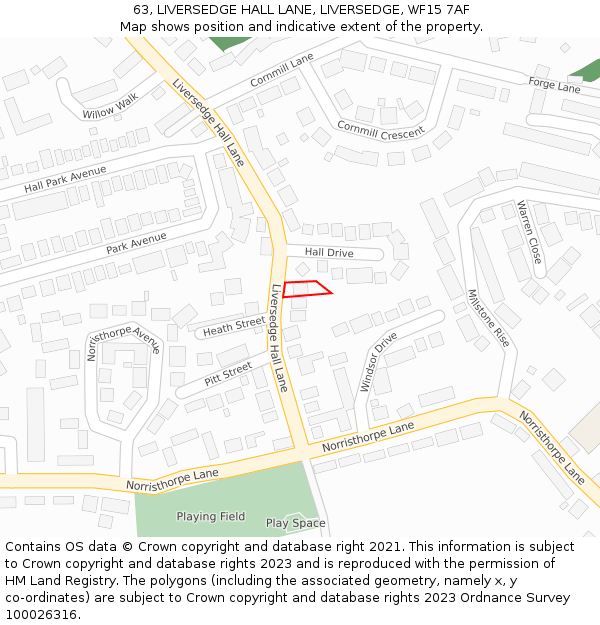 63, LIVERSEDGE HALL LANE, LIVERSEDGE, WF15 7AF: Location map and indicative extent of plot