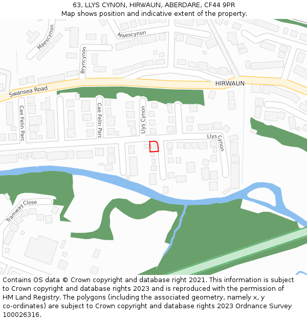 63, LLYS CYNON, HIRWAUN, ABERDARE, CF44 9PR: Location map and indicative extent of plot