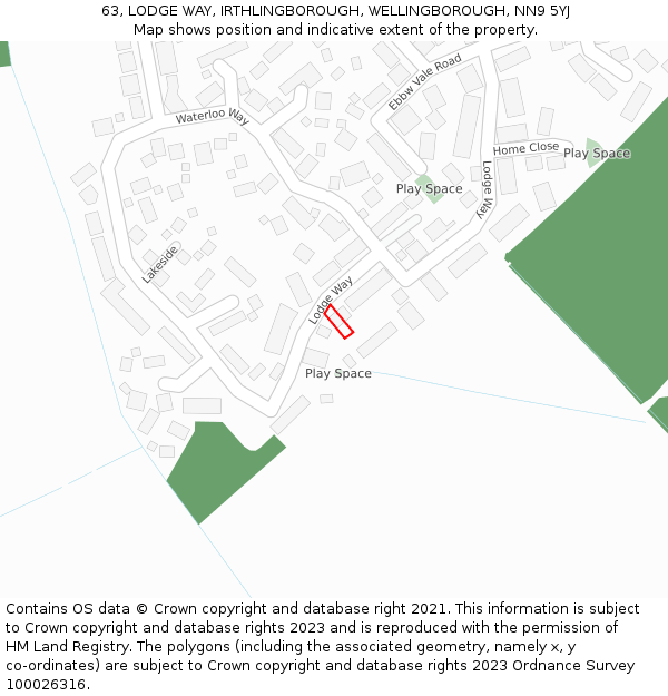 63, LODGE WAY, IRTHLINGBOROUGH, WELLINGBOROUGH, NN9 5YJ: Location map and indicative extent of plot