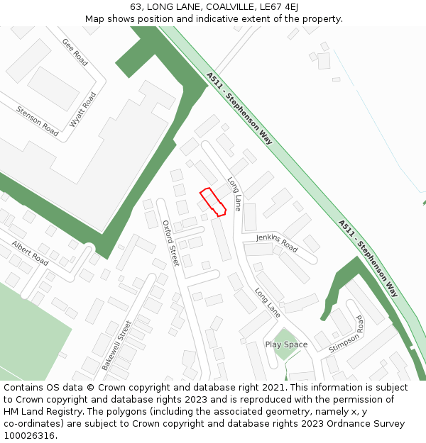 63, LONG LANE, COALVILLE, LE67 4EJ: Location map and indicative extent of plot