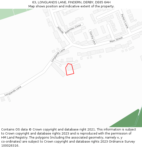 63, LONGLANDS LANE, FINDERN, DERBY, DE65 6AH: Location map and indicative extent of plot