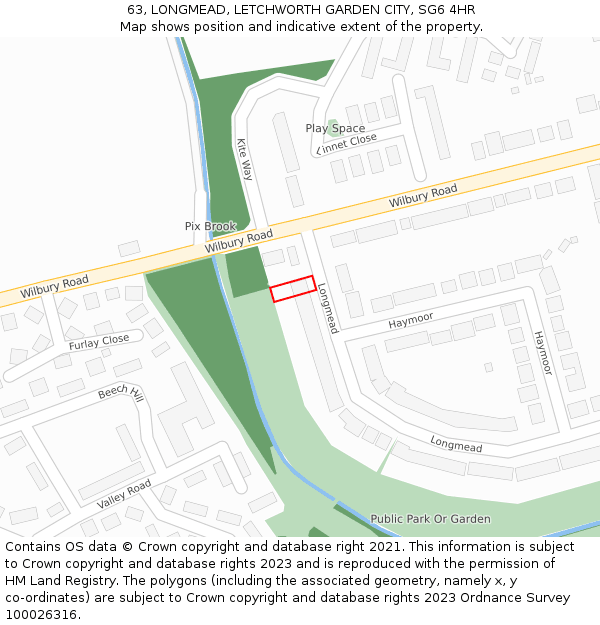 63, LONGMEAD, LETCHWORTH GARDEN CITY, SG6 4HR: Location map and indicative extent of plot