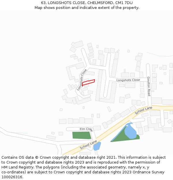 63, LONGSHOTS CLOSE, CHELMSFORD, CM1 7DU: Location map and indicative extent of plot