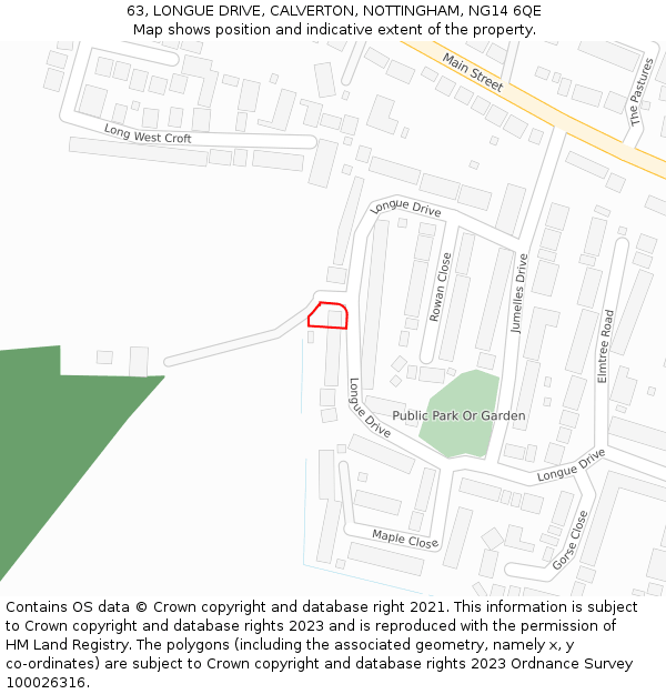 63, LONGUE DRIVE, CALVERTON, NOTTINGHAM, NG14 6QE: Location map and indicative extent of plot