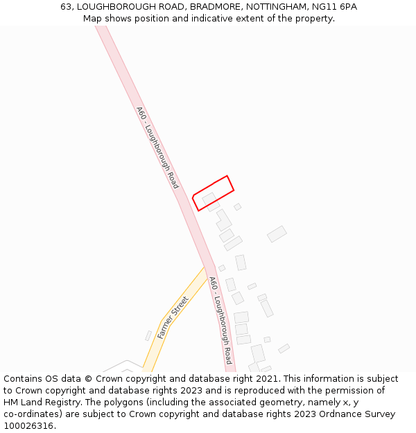 63, LOUGHBOROUGH ROAD, BRADMORE, NOTTINGHAM, NG11 6PA: Location map and indicative extent of plot