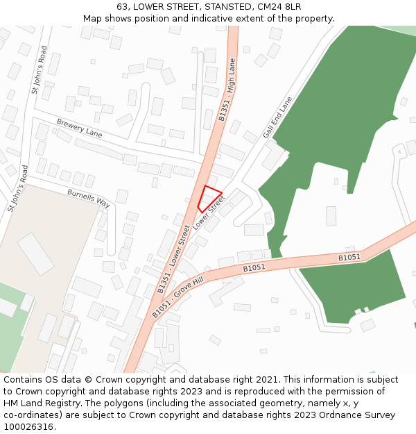 63, LOWER STREET, STANSTED, CM24 8LR: Location map and indicative extent of plot