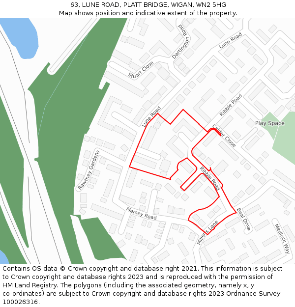 63, LUNE ROAD, PLATT BRIDGE, WIGAN, WN2 5HG: Location map and indicative extent of plot