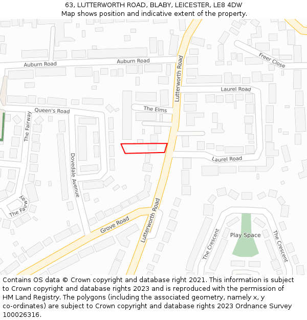 63, LUTTERWORTH ROAD, BLABY, LEICESTER, LE8 4DW: Location map and indicative extent of plot