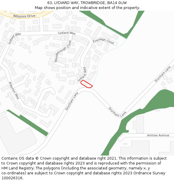 63, LYDIARD WAY, TROWBRIDGE, BA14 0UW: Location map and indicative extent of plot