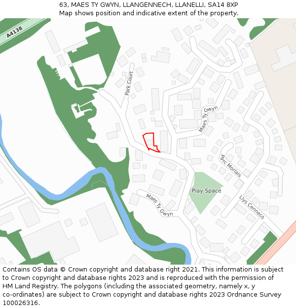 63, MAES TY GWYN, LLANGENNECH, LLANELLI, SA14 8XP: Location map and indicative extent of plot