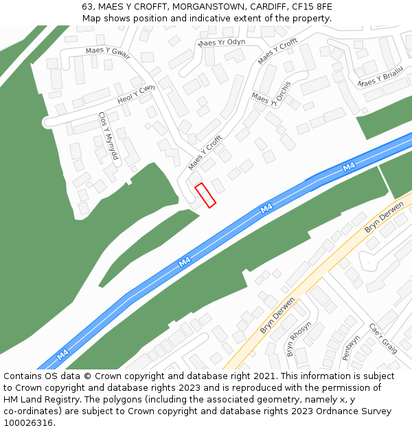 63, MAES Y CROFFT, MORGANSTOWN, CARDIFF, CF15 8FE: Location map and indicative extent of plot