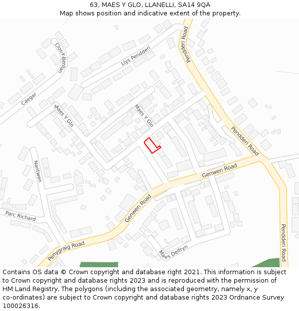 63, MAES Y GLO, LLANELLI, SA14 9QA: Location map and indicative extent of plot