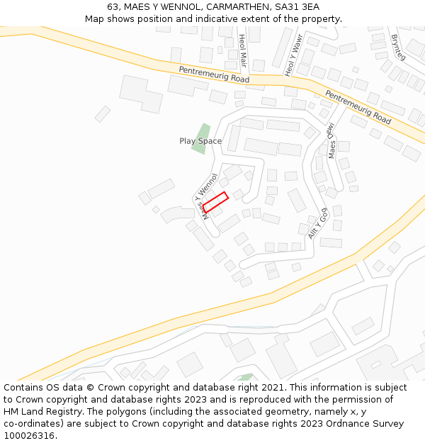 63, MAES Y WENNOL, CARMARTHEN, SA31 3EA: Location map and indicative extent of plot