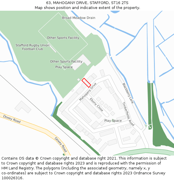 63, MAHOGANY DRIVE, STAFFORD, ST16 2TS: Location map and indicative extent of plot