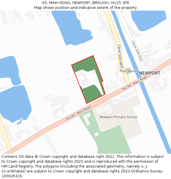 63, MAIN ROAD, NEWPORT, BROUGH, HU15 2PR: Location map and indicative extent of plot