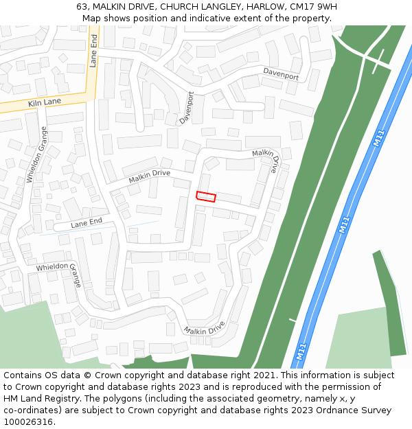 63, MALKIN DRIVE, CHURCH LANGLEY, HARLOW, CM17 9WH: Location map and indicative extent of plot